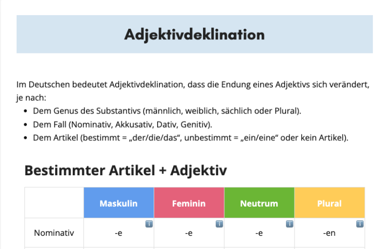 Preview of presentation about how adjectives are declinated in German.