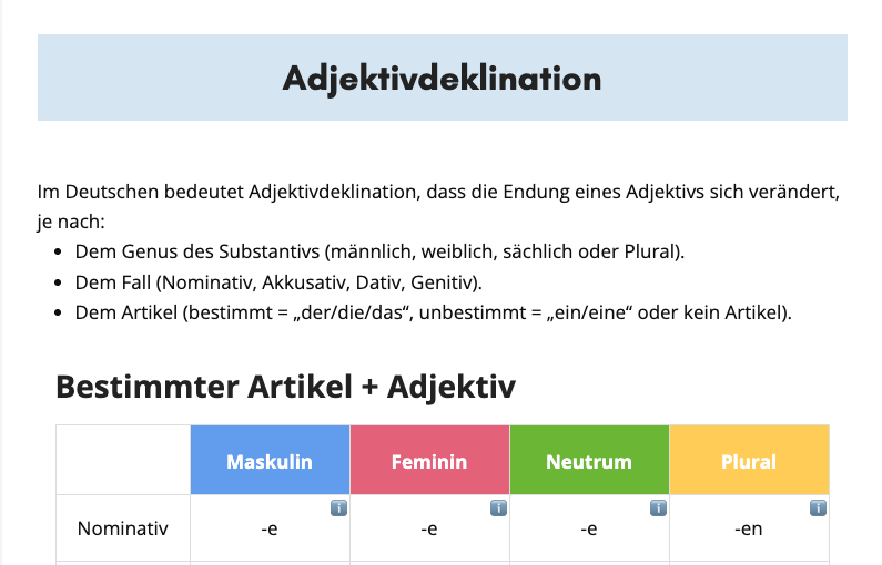 Preview of presentation about how adjectives are declinated in German.